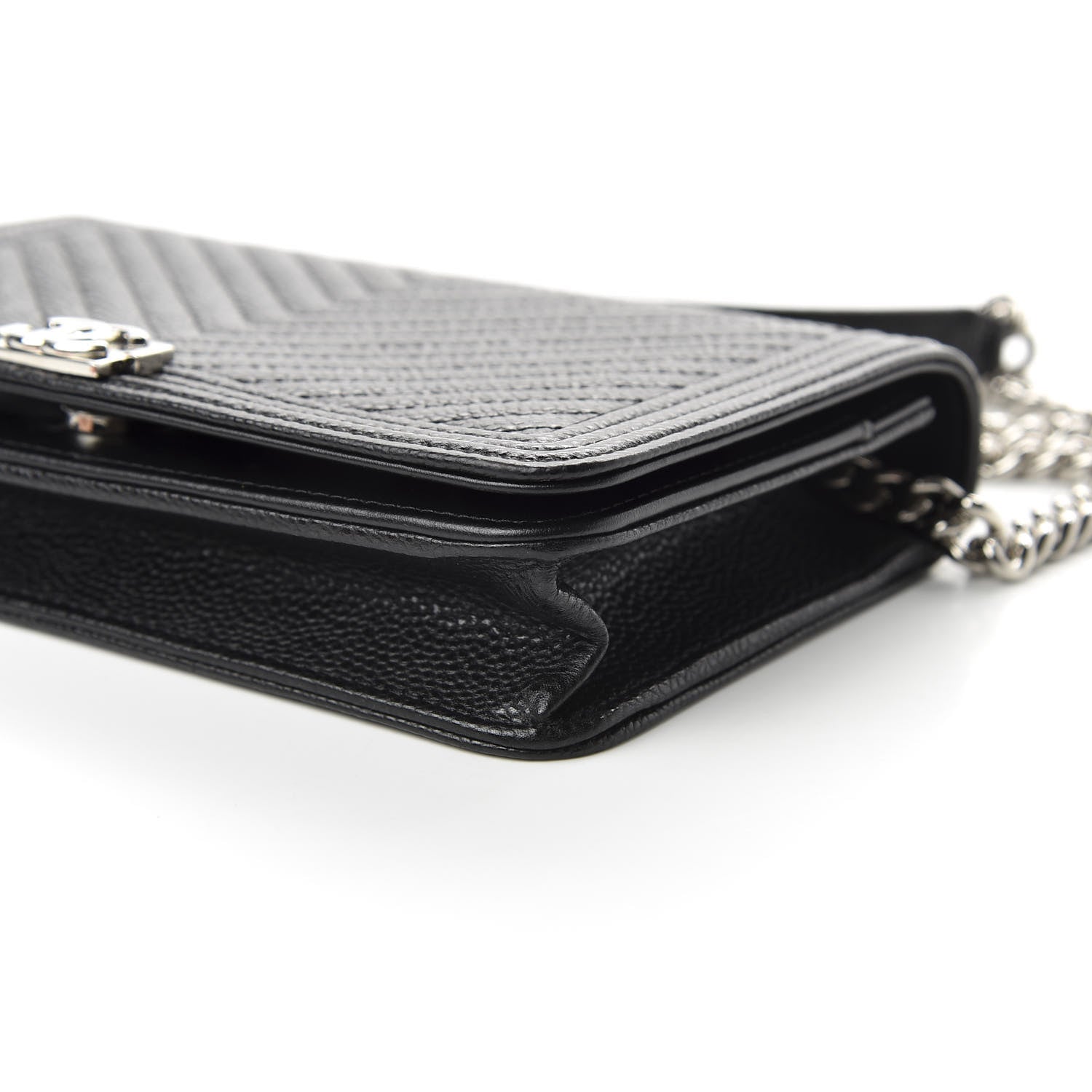 Chanel Caviar Chevron Quilted Boy Wallet On Chain WOC Black 9 of 10