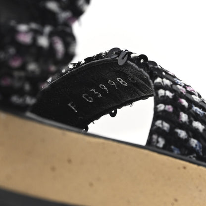 Chanel Glittered Tweed Lambskin Dad Sandals 40 Black Multicolor 9 of 11