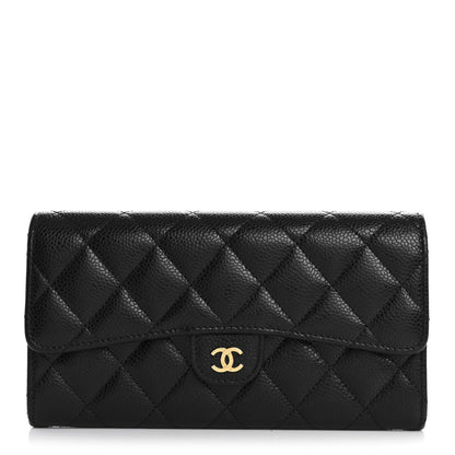 Chanel Caviar Quilted Large Gusset Flap Wallet Black 1 of 8