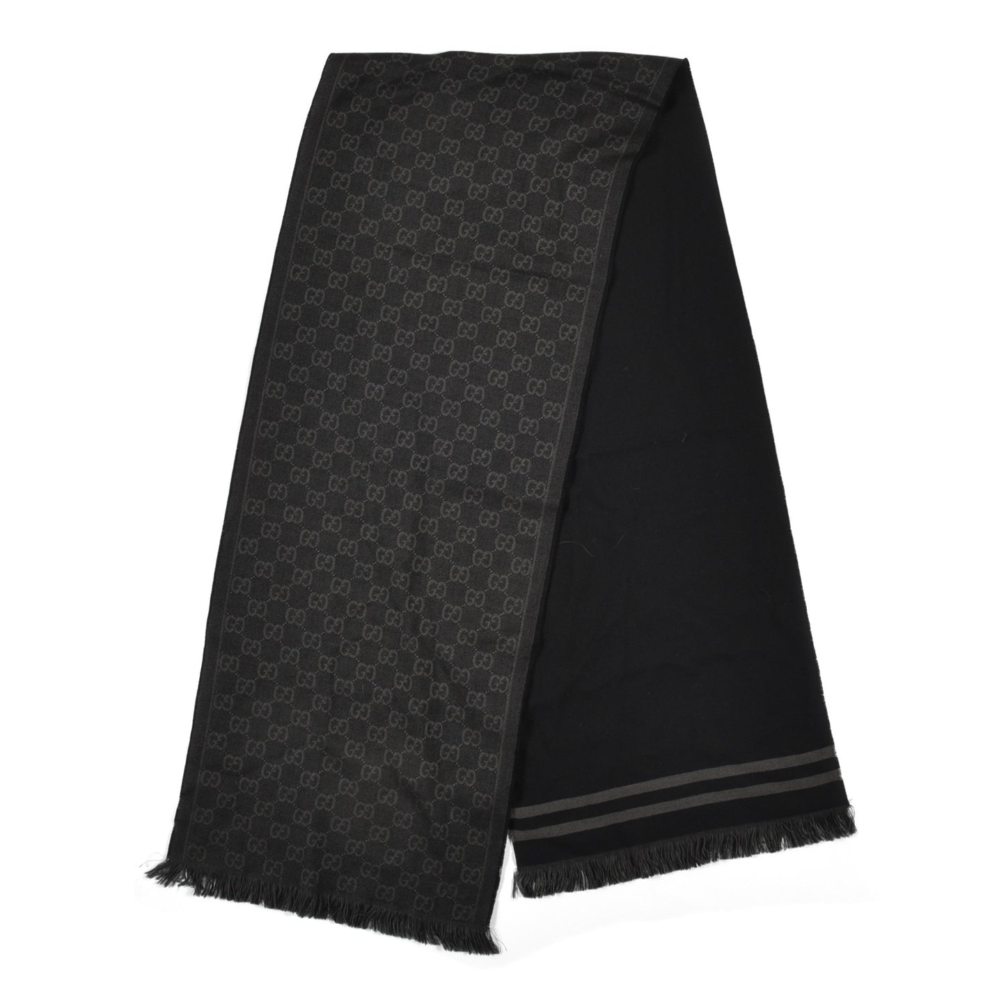 Wool GG Monogram Arliss Fringe Scarf Anthracite Black