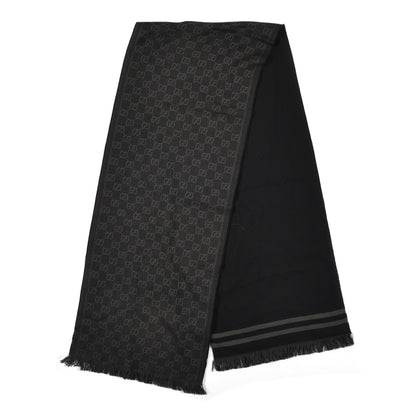 Gucci Wool GG Monogram Arliss Fringe Scarf Anthracite Black 2 of 4