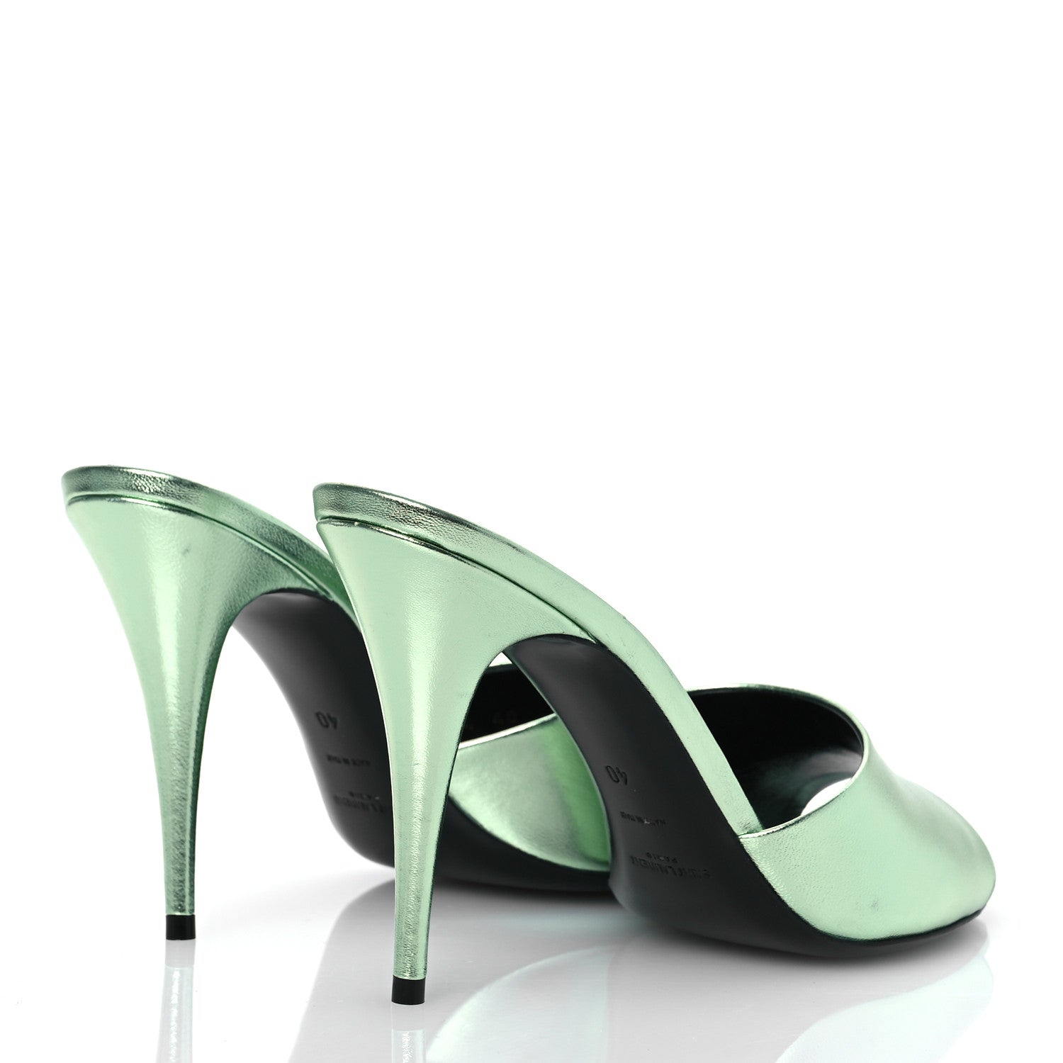 Saint Laurent Metallic Nappa La 16 Mule Sandals 40 Green 5 of 14