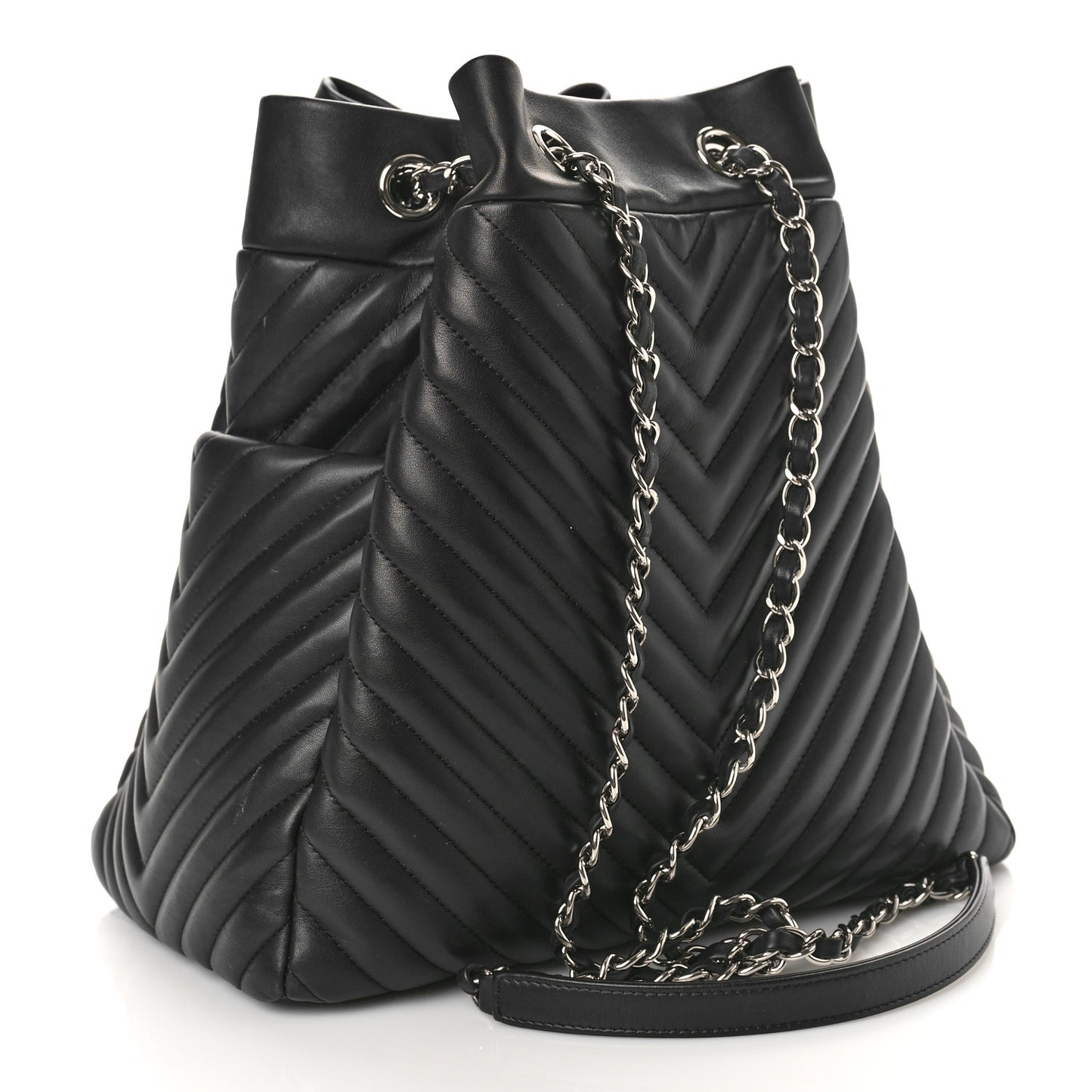 Lambskin Chevron Large Urban Spirit Drawstring Bag Black