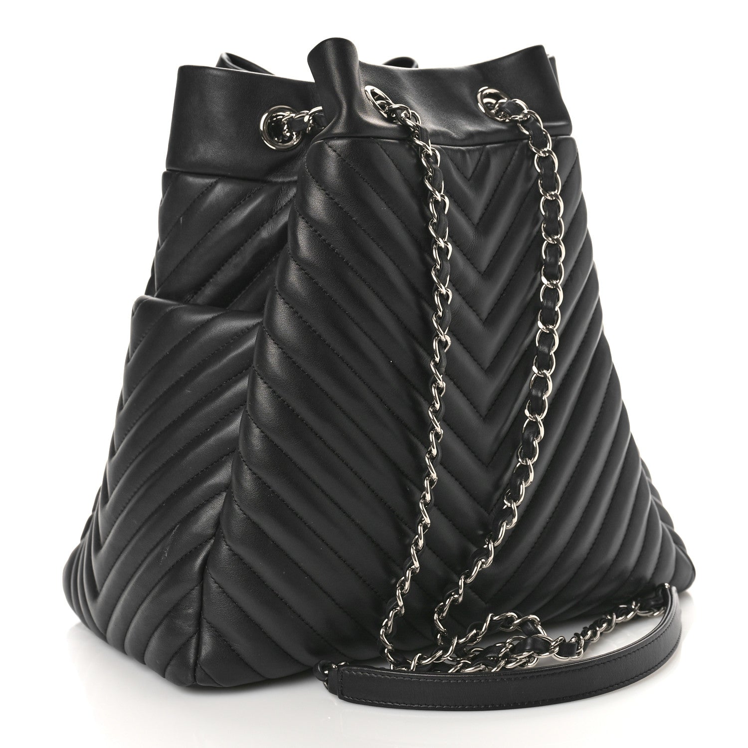 Chanel Lambskin Chevron Large Urban Spirit Drawstring Bag Black 2 of 11