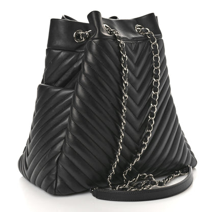 Chanel Lambskin Chevron Large Urban Spirit Drawstring Bag Black 2 of 11