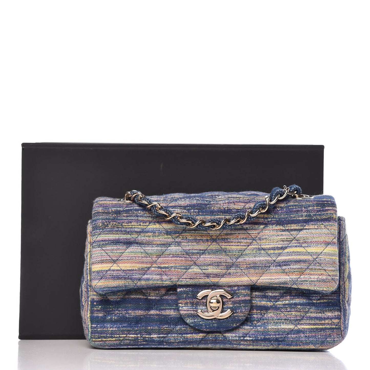 Denim Mini Rectangular Flap Bag Navy Yellow Purple Green