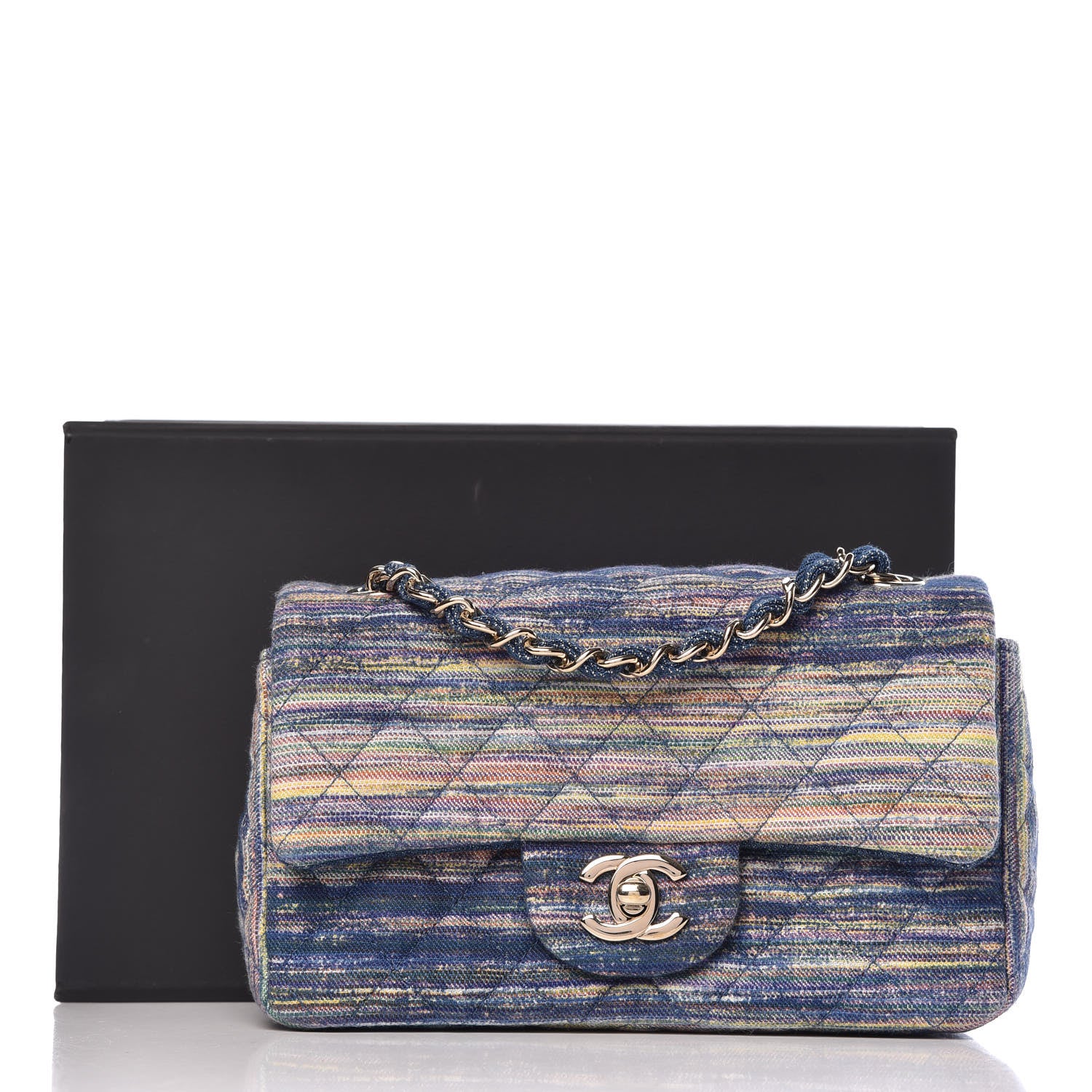 Chanel Denim Mini Rectangular Flap Bag Navy Yellow Purple Green 10 of 10