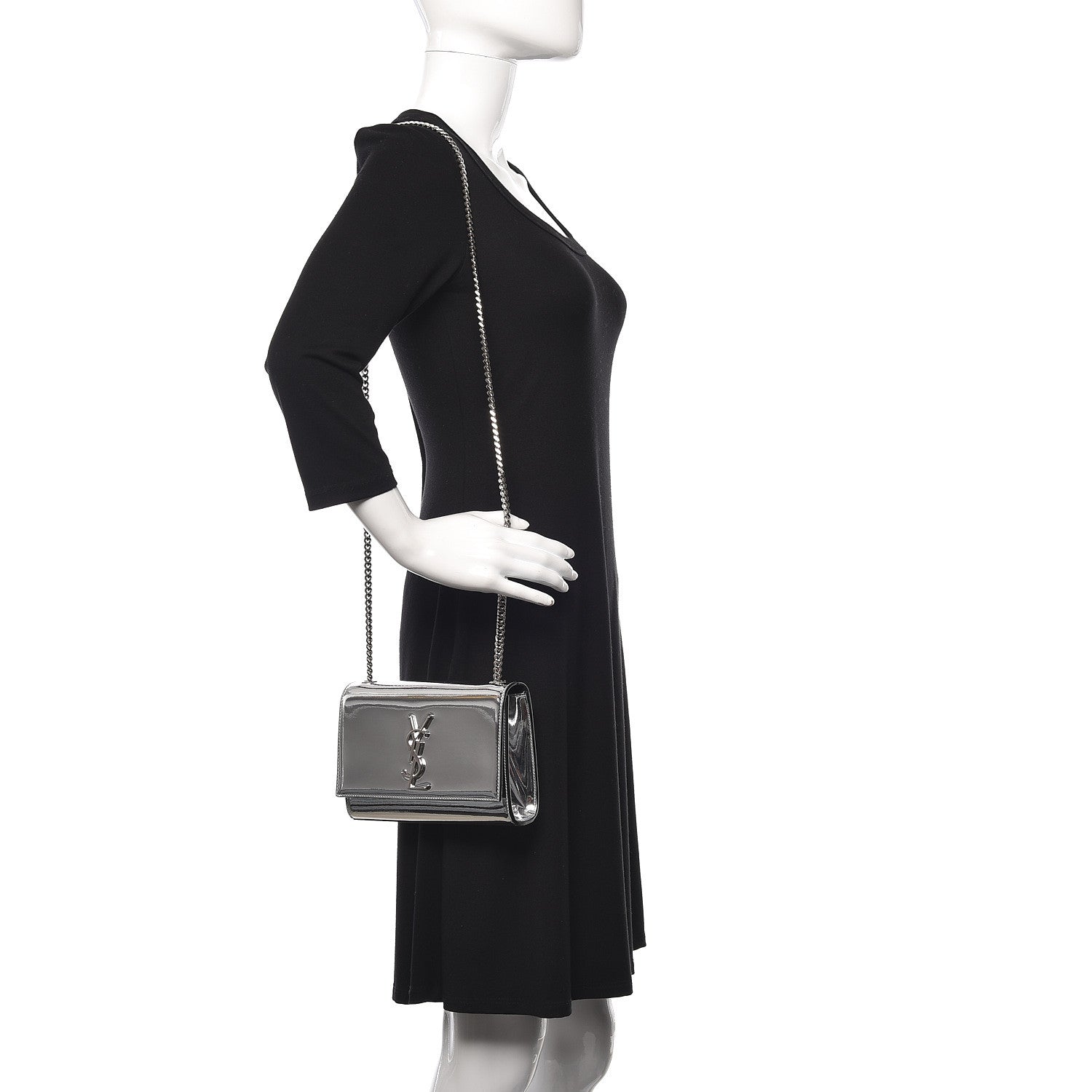 Saint Laurent Patent Small Monogram Kate Satchel Silver 2 of 9