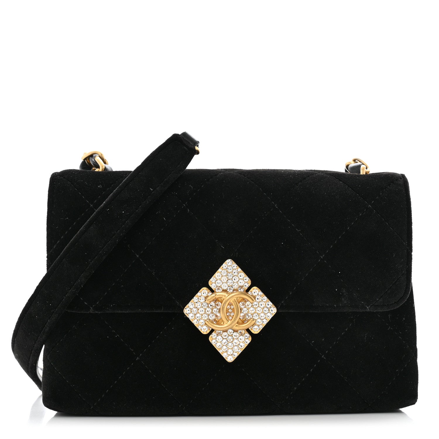 Chanel Velvet Strass Diamond Lock Flap Black 1 of 11