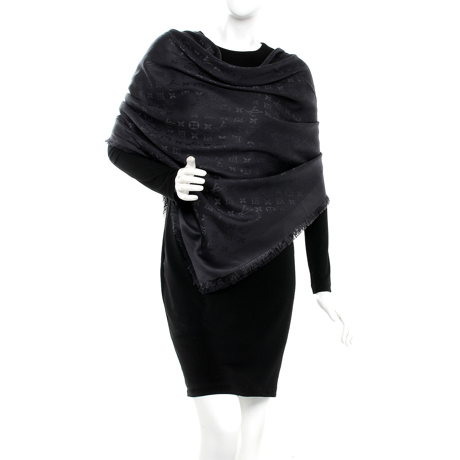 Louis Vuitton Silk Wool Monogram Shawl Charcoal Grey 2 of 5