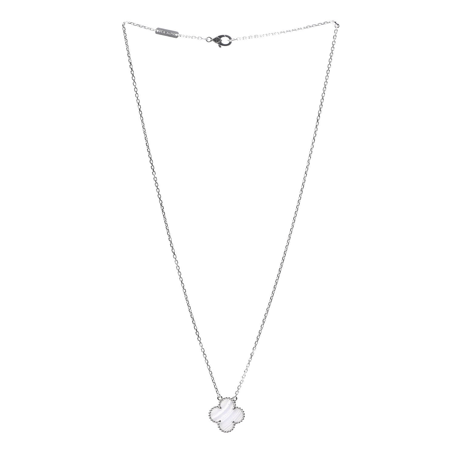 Van Cleef & Arpels 18K White Gold Chalcedony Vintage Alhambra Pendant Necklace 3 of 7