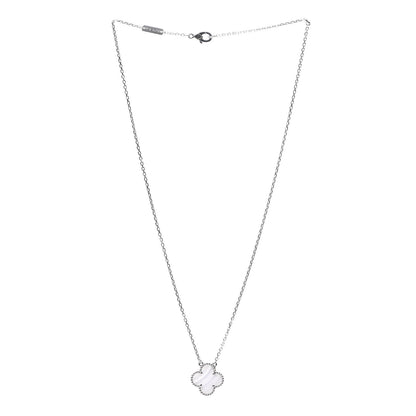 Van Cleef & Arpels 18K White Gold Chalcedony Vintage Alhambra Pendant Necklace 3 of 7