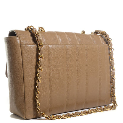 Chanel Caviar Vertical Quilted Jumbo Single Flap Beige 3 of 9