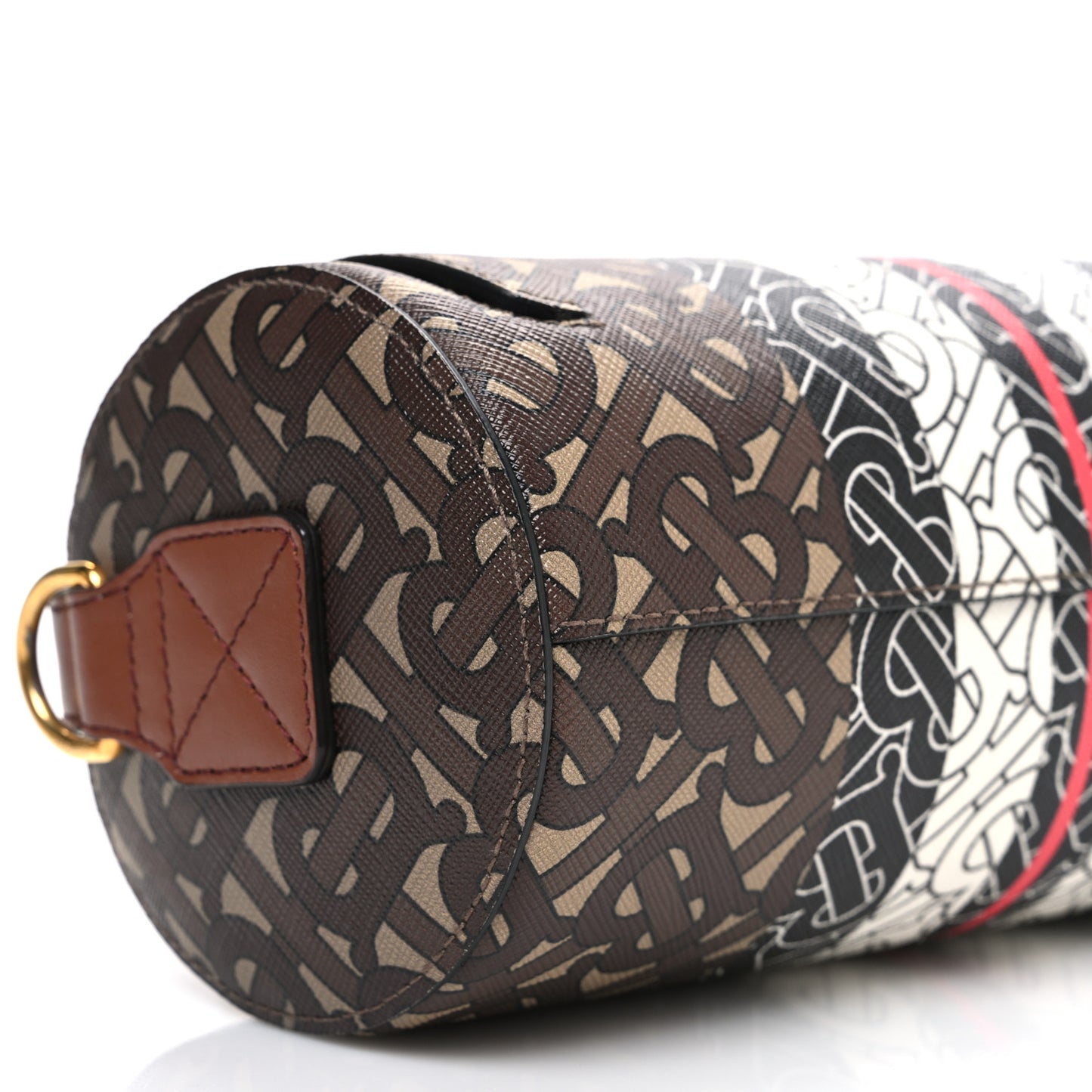 E-Canvas Monogram Stripe The Barrel Bag Bridle Brown