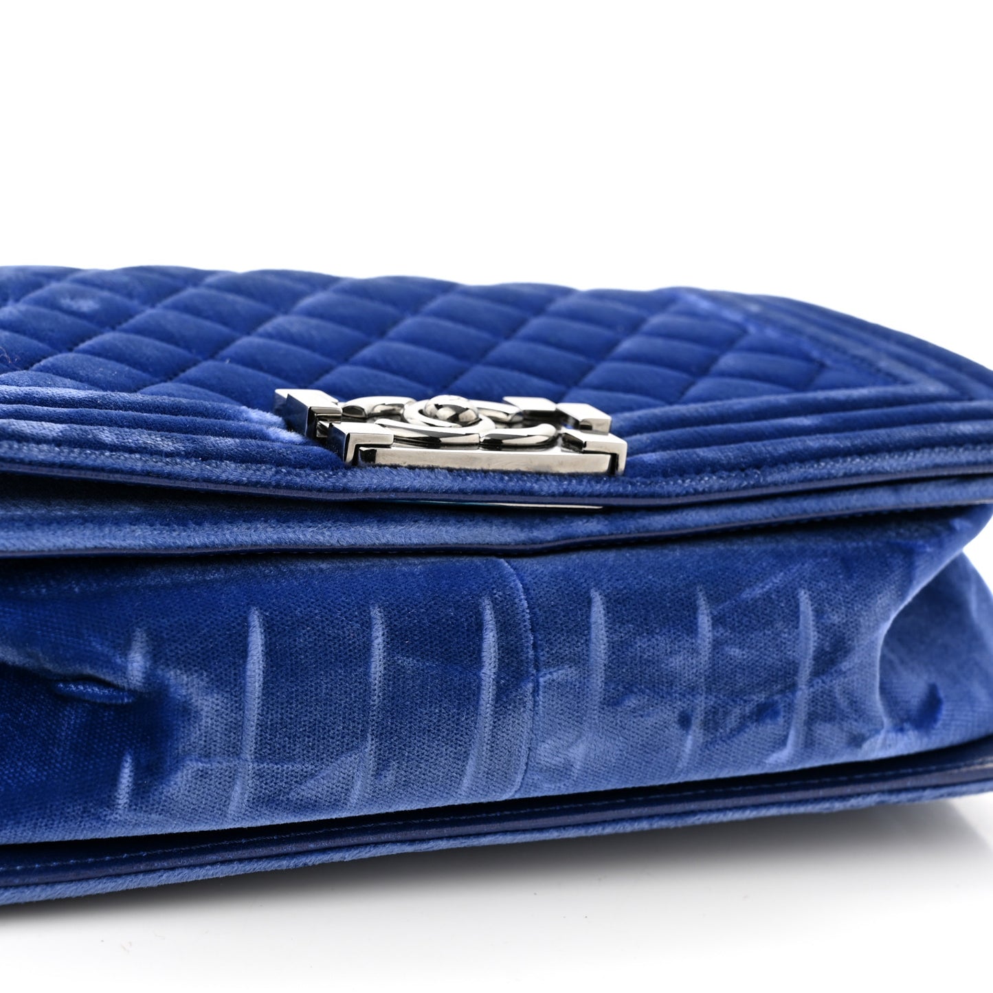 Velvet Quilted Medium Boy Flap Blue