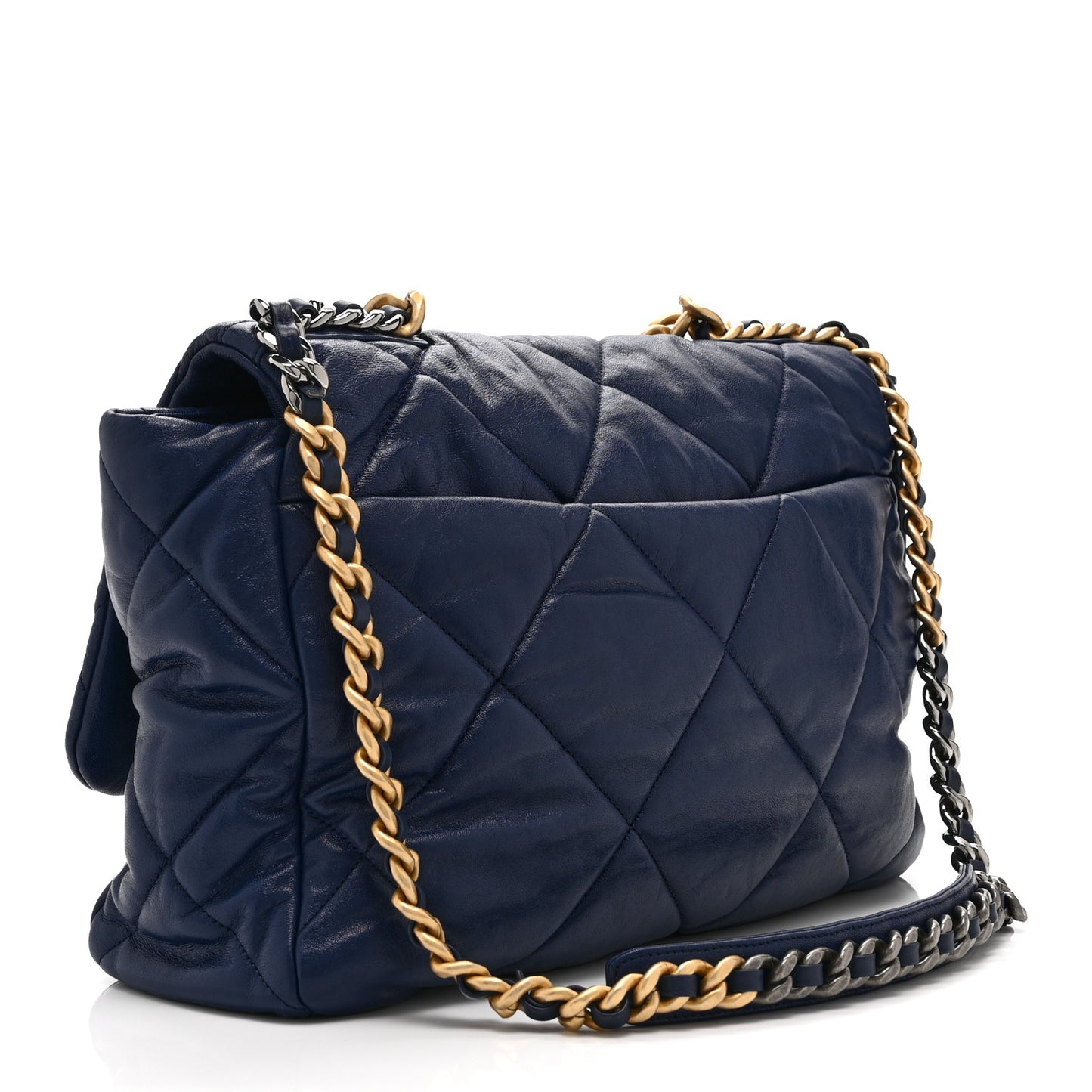 Goatskin Quilted Maxi Chanel 19 Flap Navy Blue