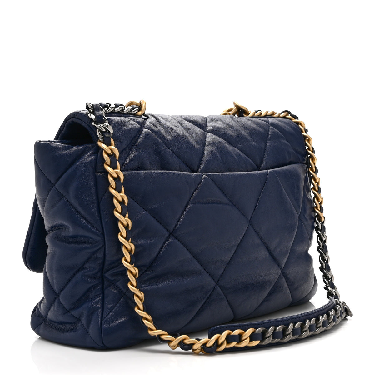 Chanel Goatskin Quilted Maxi Chanel 19 Flap Navy Blue 3 of 10