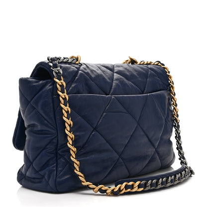 Chanel Goatskin Quilted Maxi Chanel 19 Flap Navy Blue 3 of 10