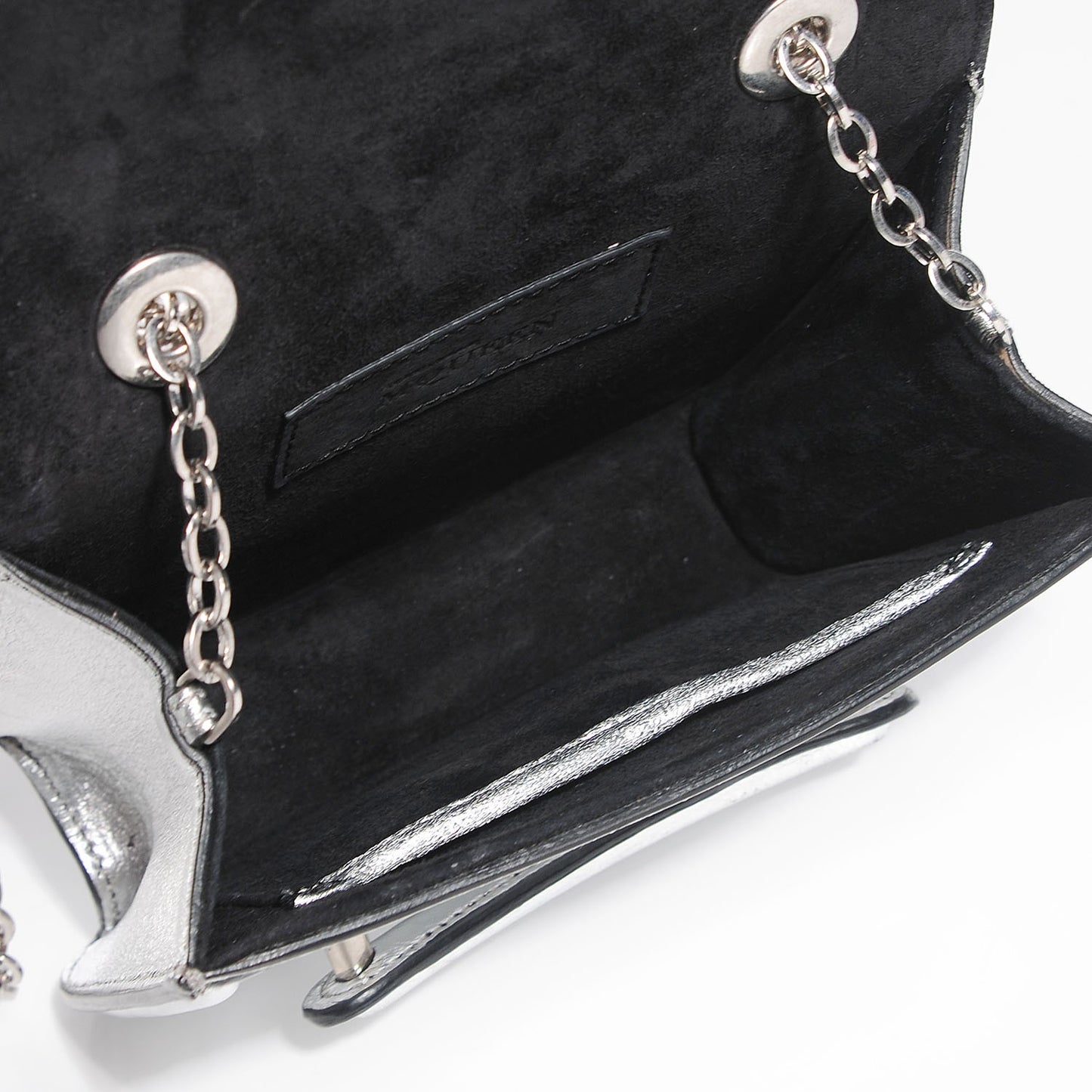 Metallic Lambskin Mini Heroine Chain Satchel Silver