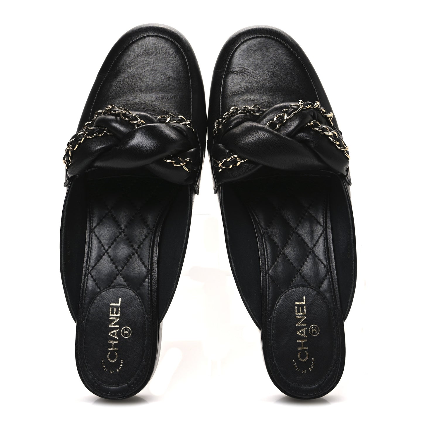 Lambskin Chain Braided CC Mules 39 Black