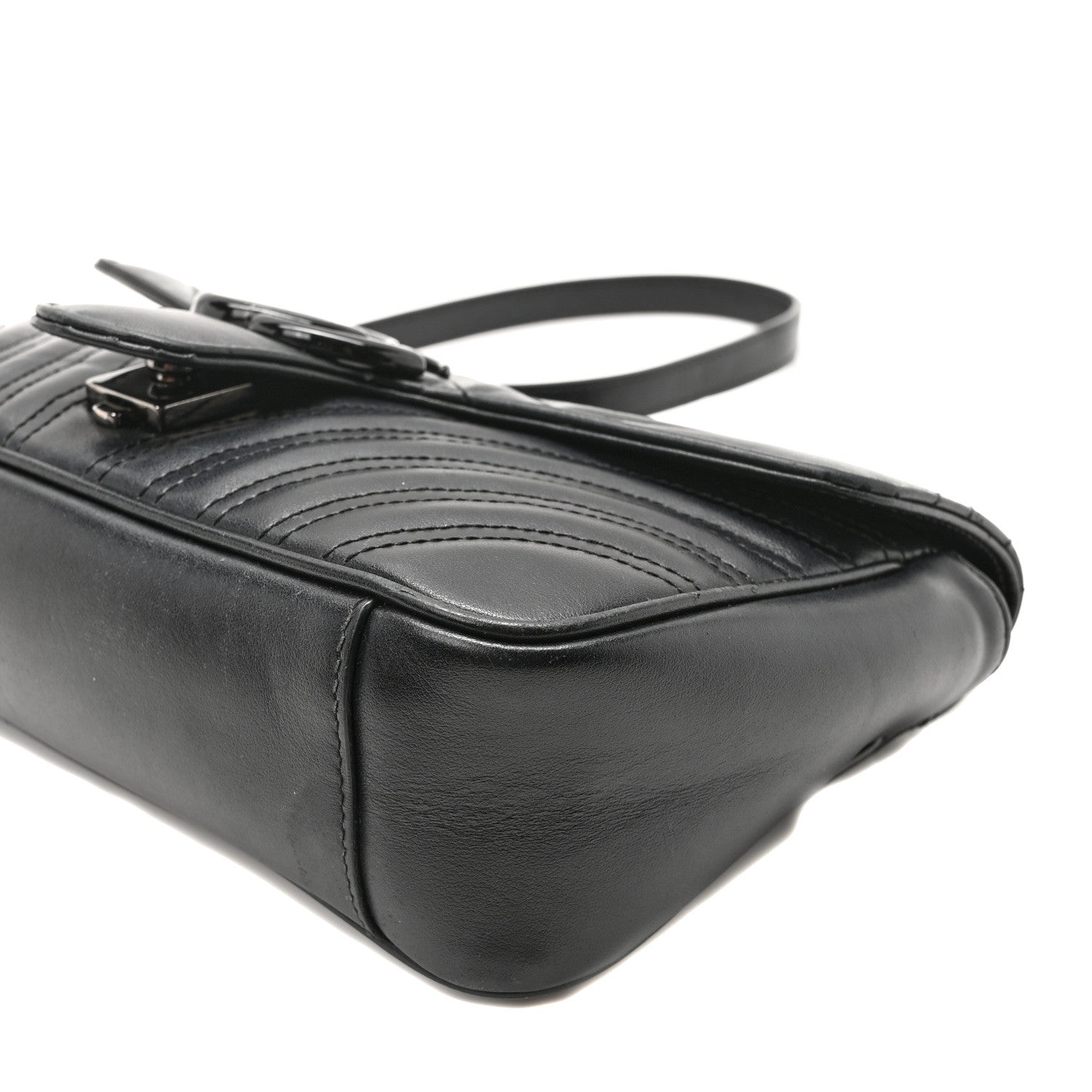 Gucci Calfskin Matelasse Monochrome Medium GG Marmont Shoulder Bag Black 9 of 10