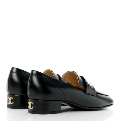 Chanel Shiny Calfskin Logo Loafers 35 Black 4 of 11