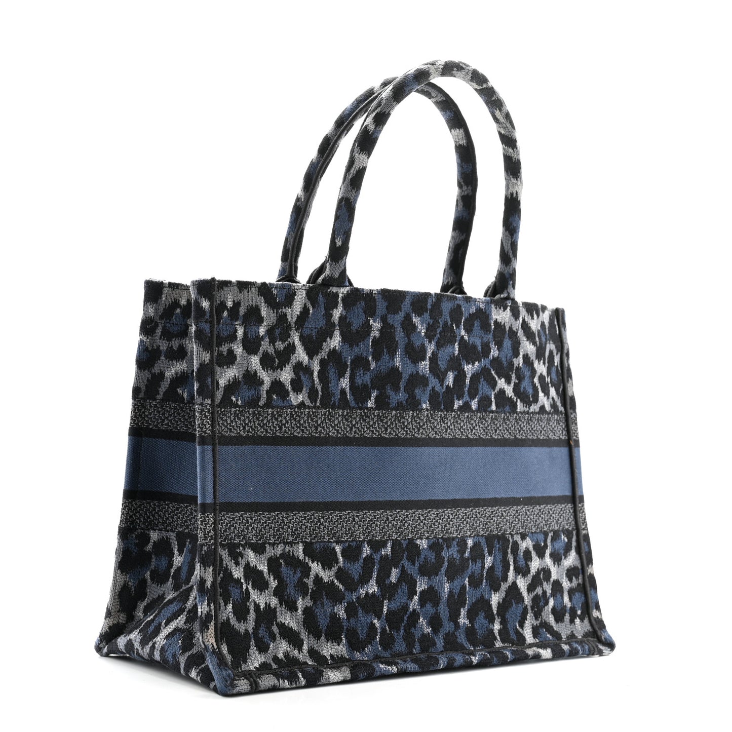 Canvas Mizza Embroidered Medium Leopard Book Tote Blue