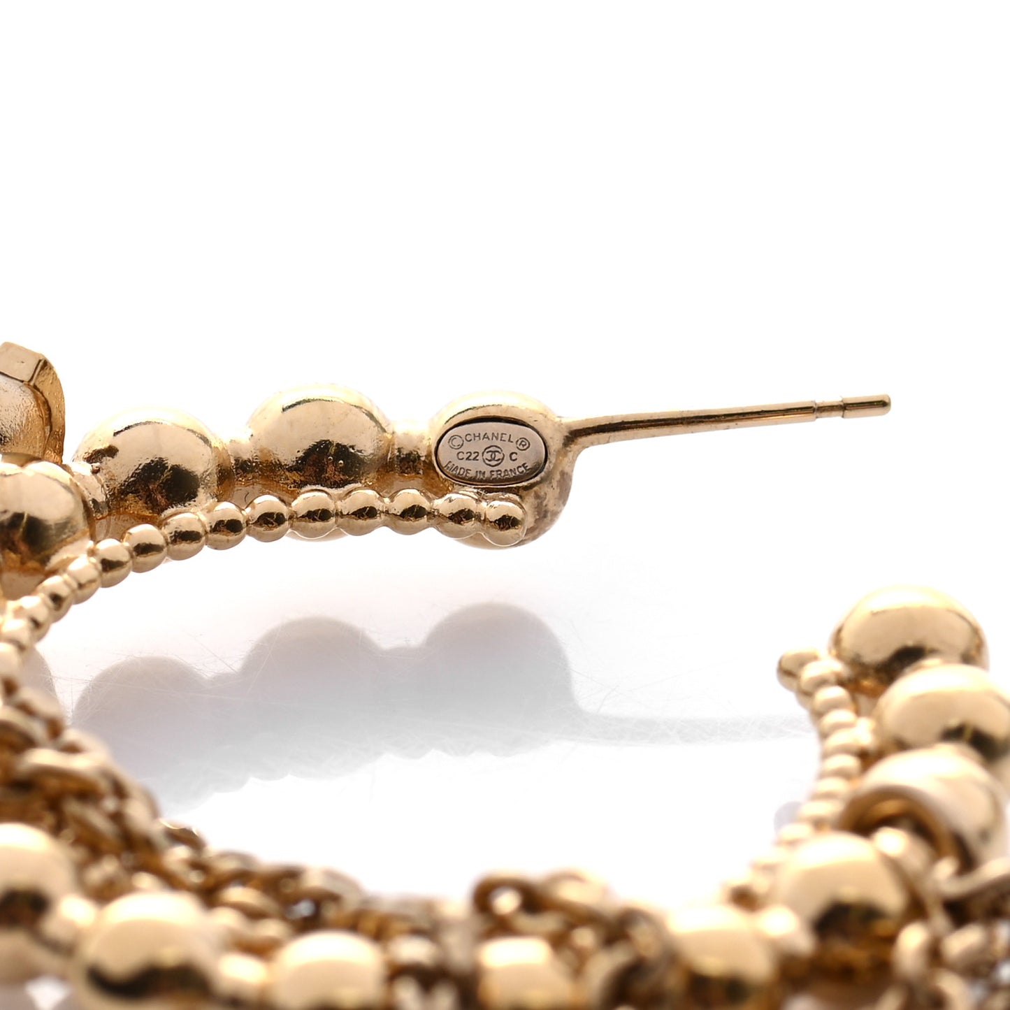 Metal Bead Round CC Hoop Earrings Gold
