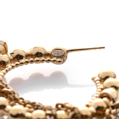 Chanel Metal Bead Round CC Hoop Earrings Gold 4 of 5