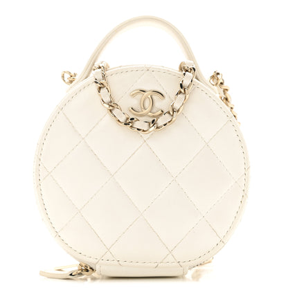 Chanel Lambskin Quilted Round Handle With Care Vanity With Chain White 1 of 12