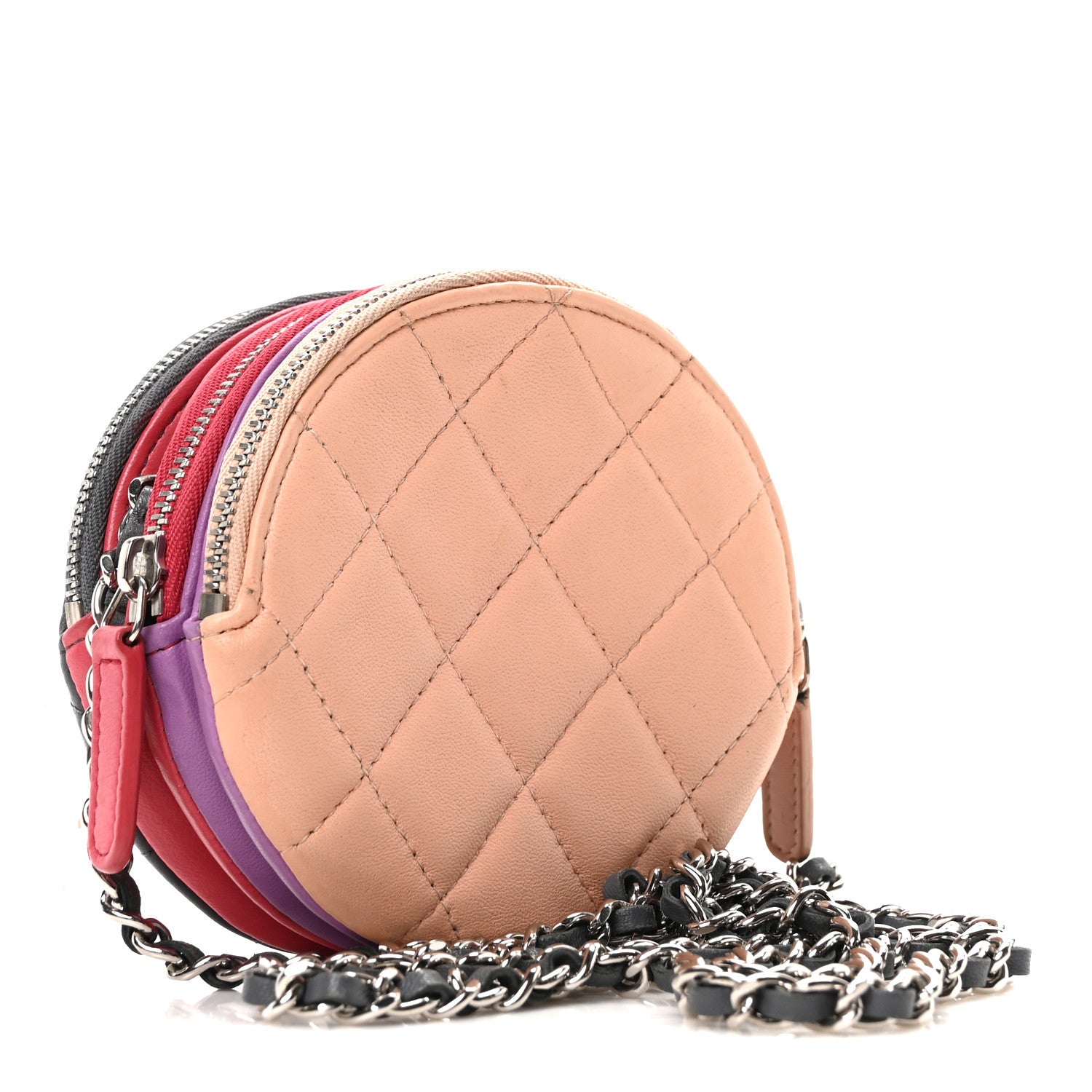 Chanel Lambskin Quilted Round Clutch With Chain Grey Multicolor 3 of 10