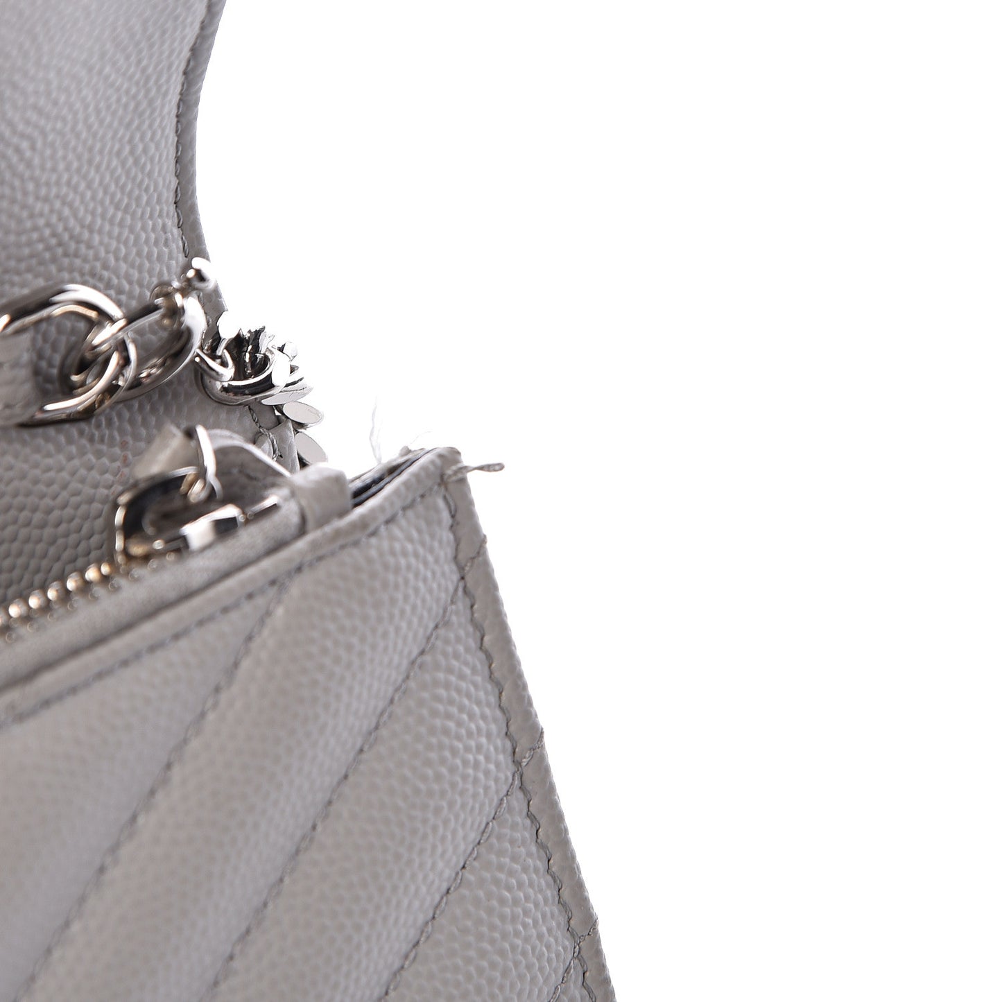 Grain De Poudre Matelasse Chevron Monogram Envelope Chain Wallet Fog