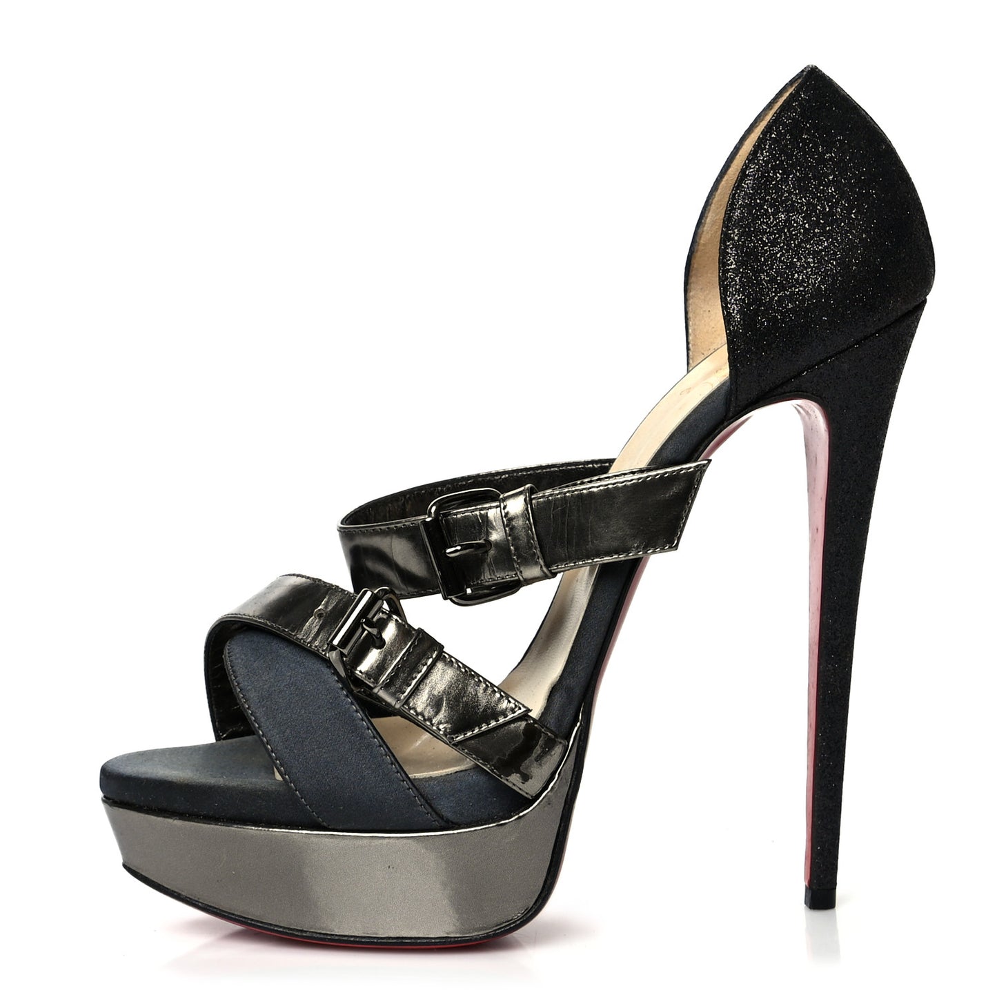Metallic Calfskin Satin Glitter Ambertina 150 Platform 41 Black
