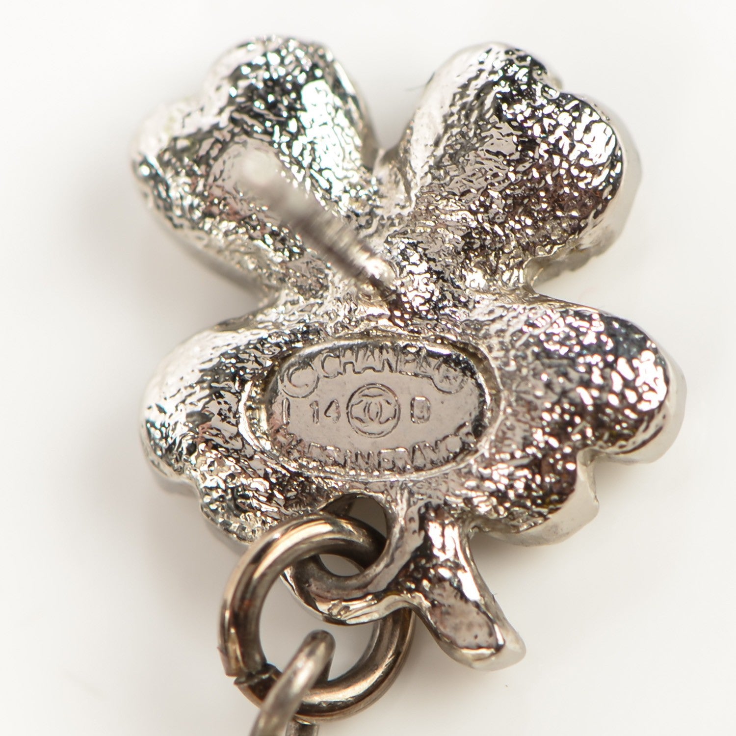 Chanel Crystal Pearl CC Clover Drop Earrings Silver 7 of 7