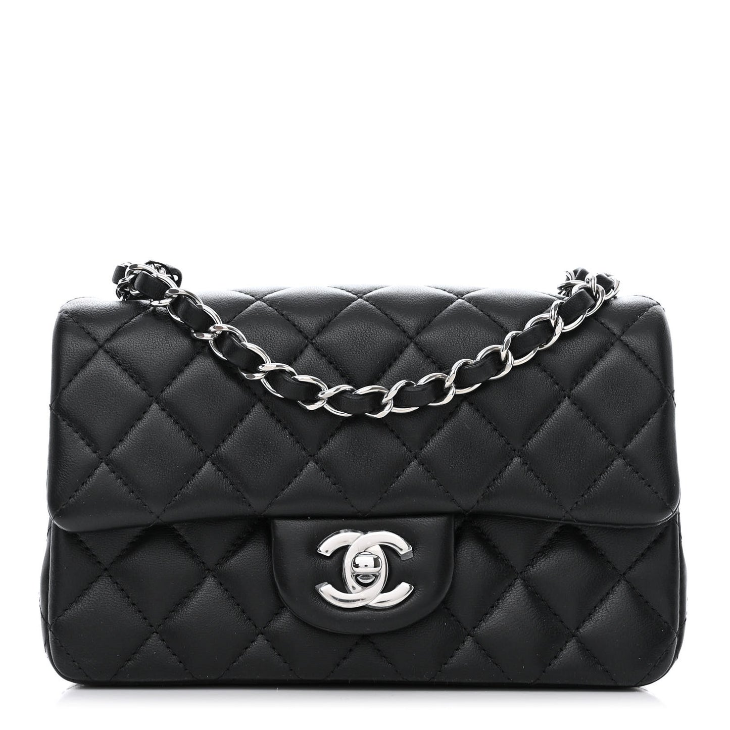 Lambskin Quilted Mini Rectangular Flap Black