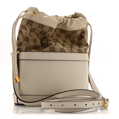 Gucci Monogram Textured Calfskin Horsebit 1955 Drawstring Bucket Bag Beige Mystic White 3 of 11