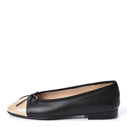Chanel Lambskin Cap Toe CC Ballerina Flats 35 Black Beige 1 of 11