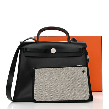 Hermes Toile H Berline Vache Hunter Herbag Zip PM 31 Black Ecru 13 of 13