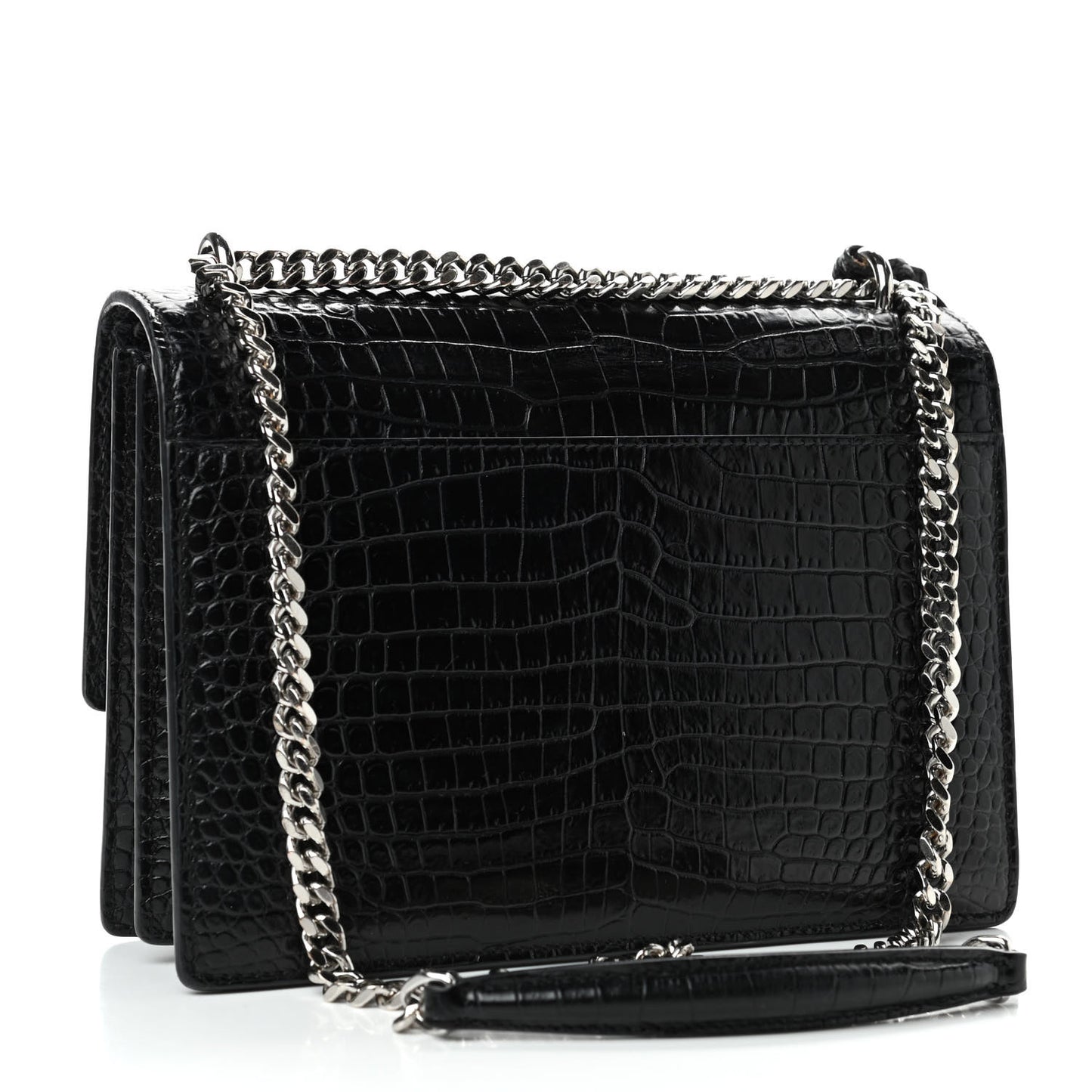 Calfskin Crocodile Embossed Medium Monogram Sunset Black