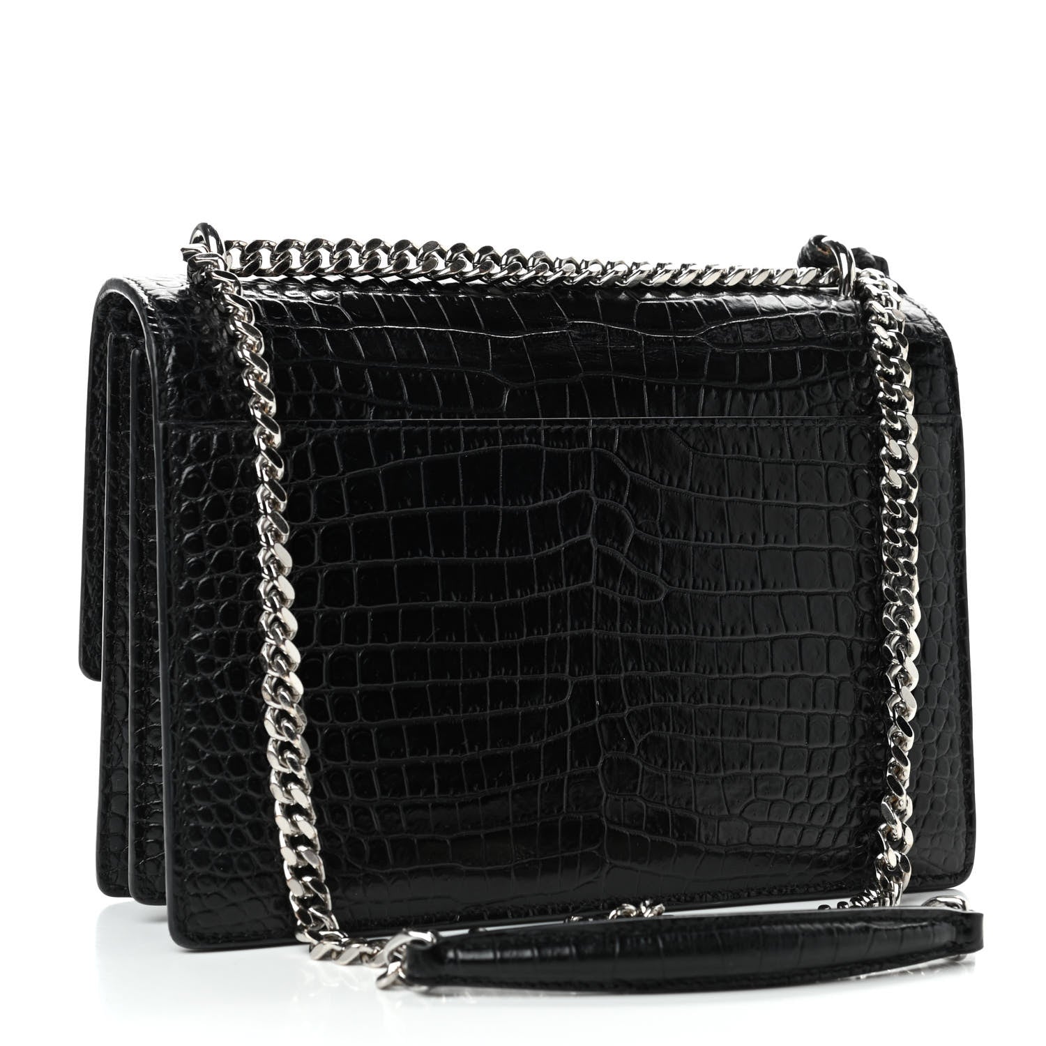 Saint Laurent Calfskin Crocodile Embossed Medium Monogram Sunset Black 2 of 6