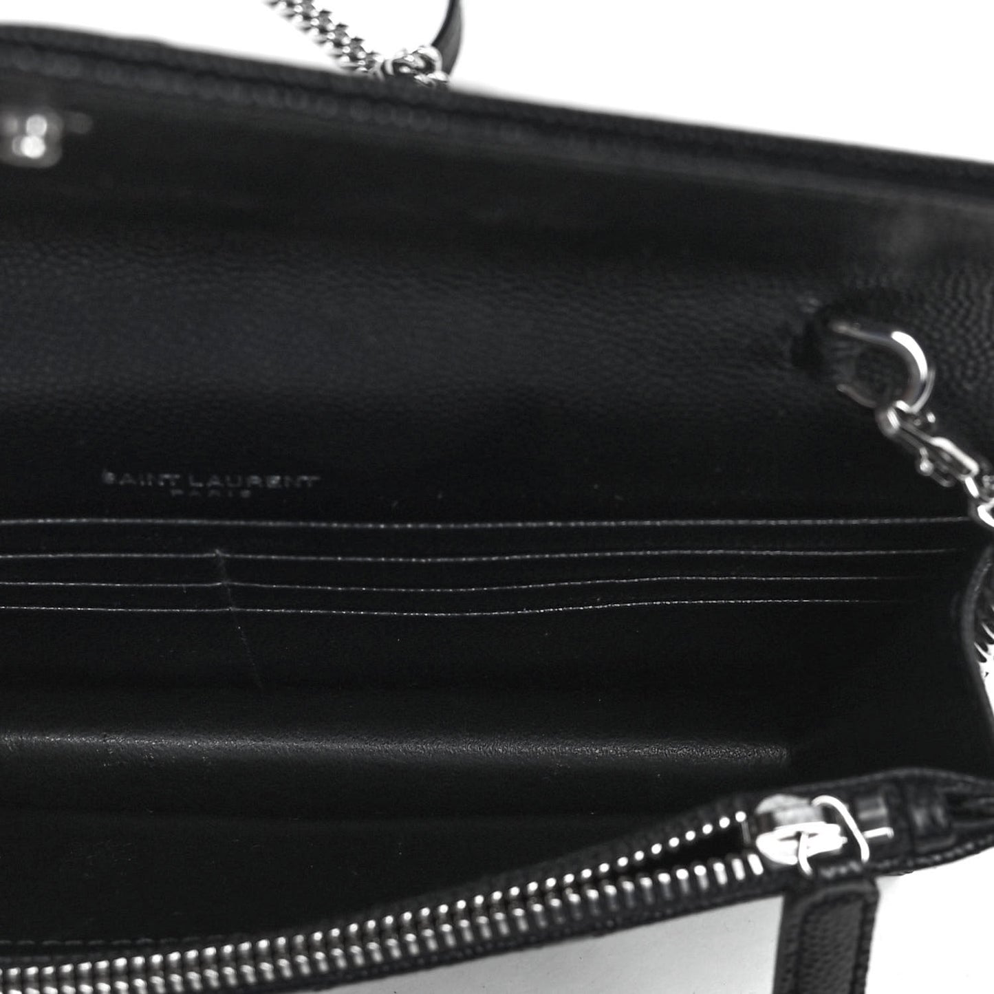 Grain De Poudre Matelasse Chevron Monogram Envelope Chain Wallet Black