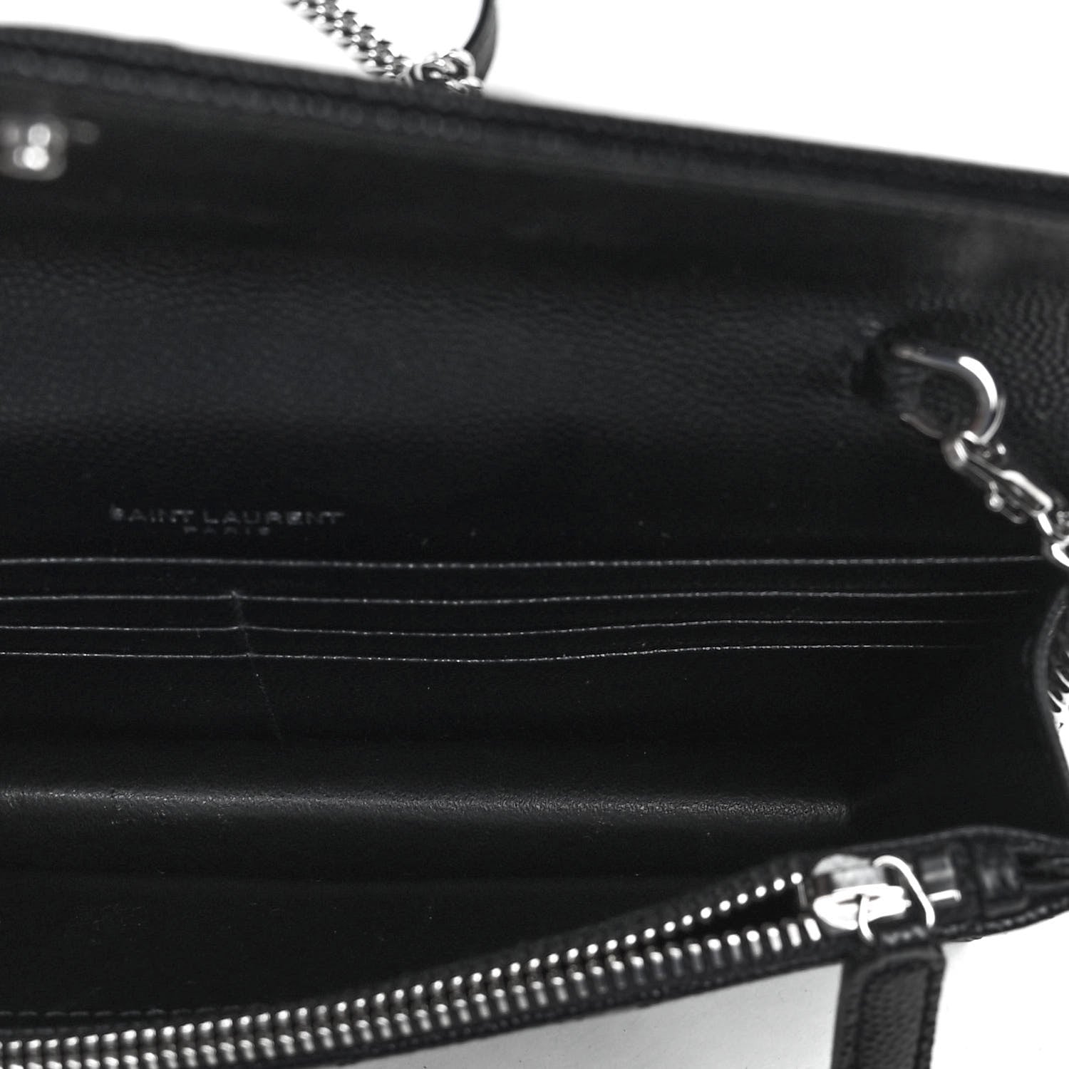 Saint Laurent Grain De Poudre Matelasse Chevron Monogram Envelope Chain Wallet Black 7 of 8