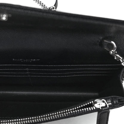 Saint Laurent Grain De Poudre Matelasse Chevron Monogram Envelope Chain Wallet Black 7 of 8