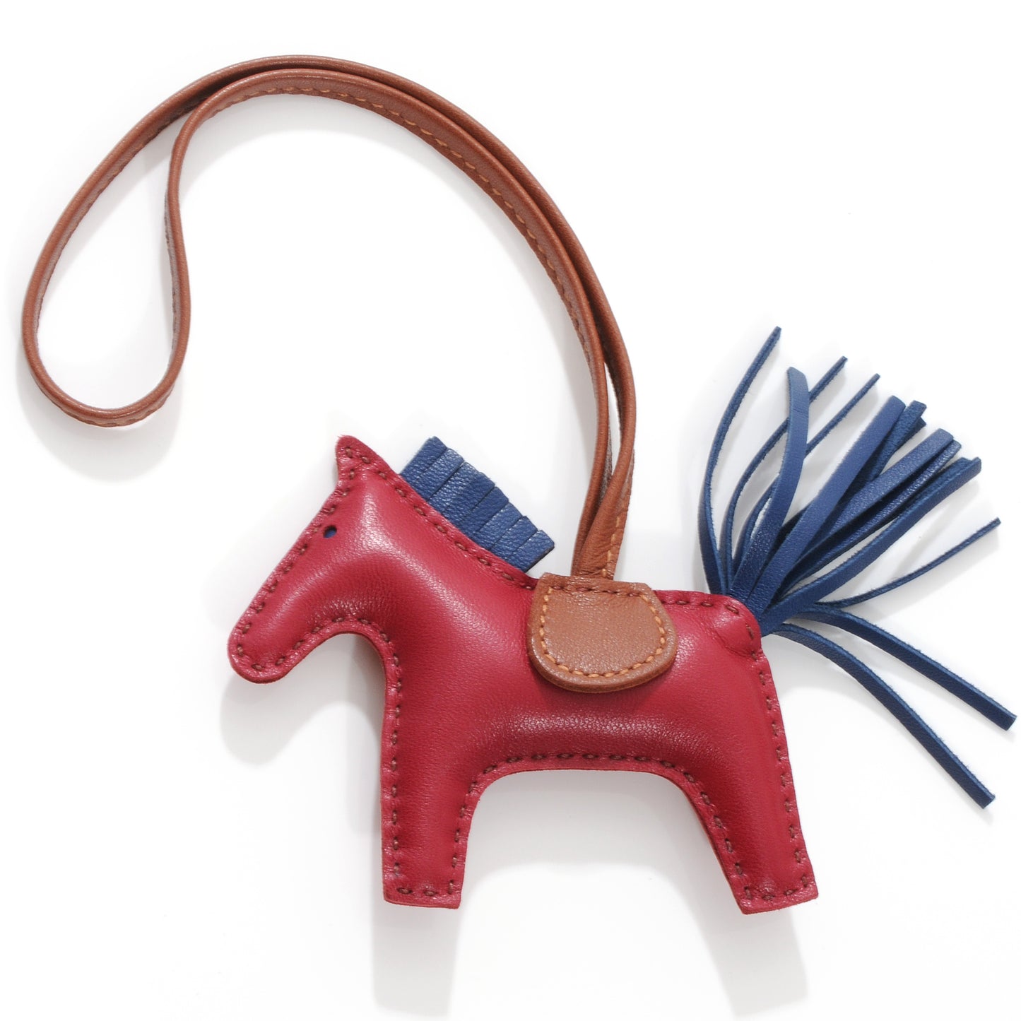 Milo Lambskin Grigri Rodeo Horse Bag Charm PM Rubis Bleu De Malte Fauve