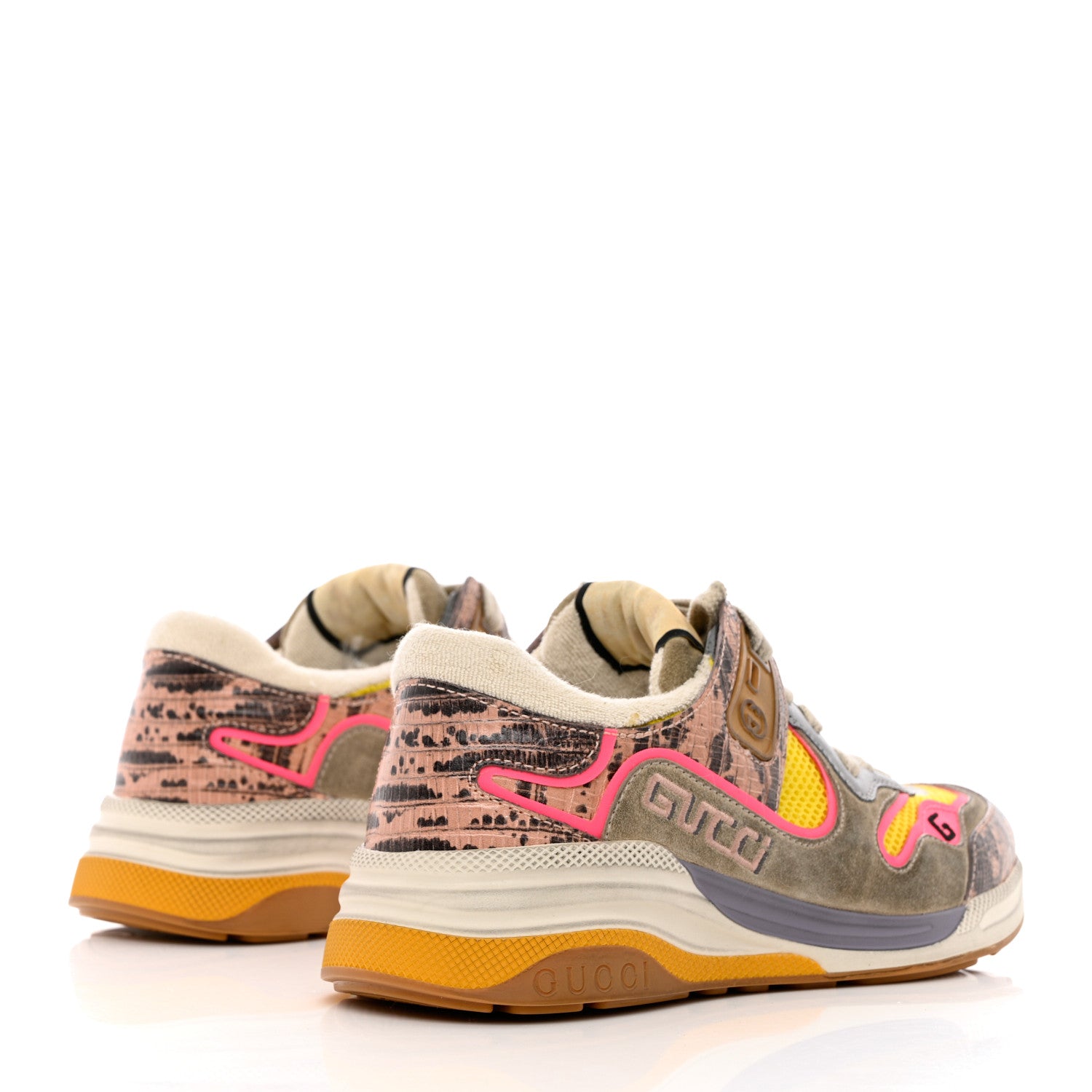 Gucci Suede Calfskin Tejus Printed Womens Ultrapace Sneakers 37 Pink Silver Oatmeal Yolk 4 of 7