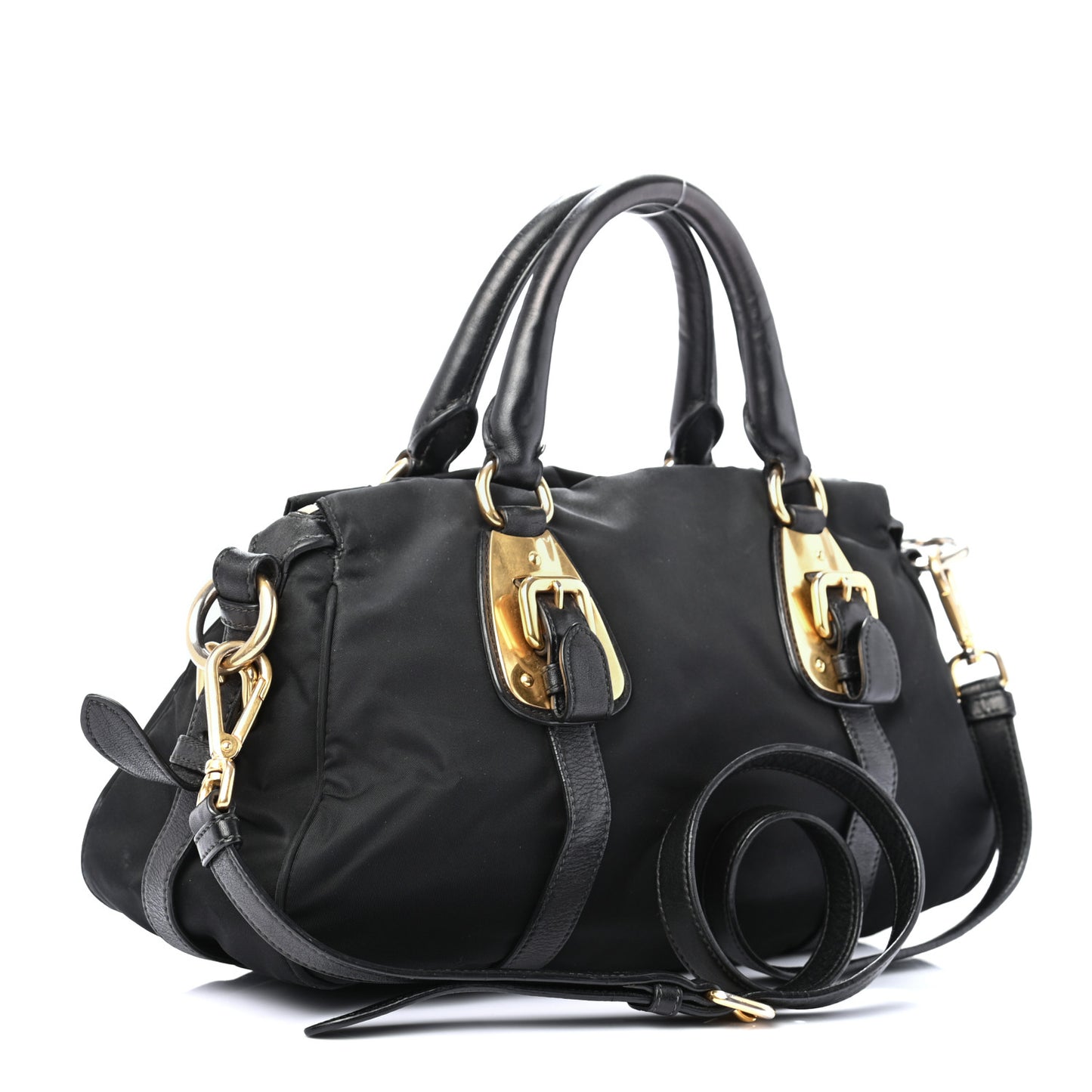 Tessuto Nylon Soft Calfskin Shopping Satchel Black