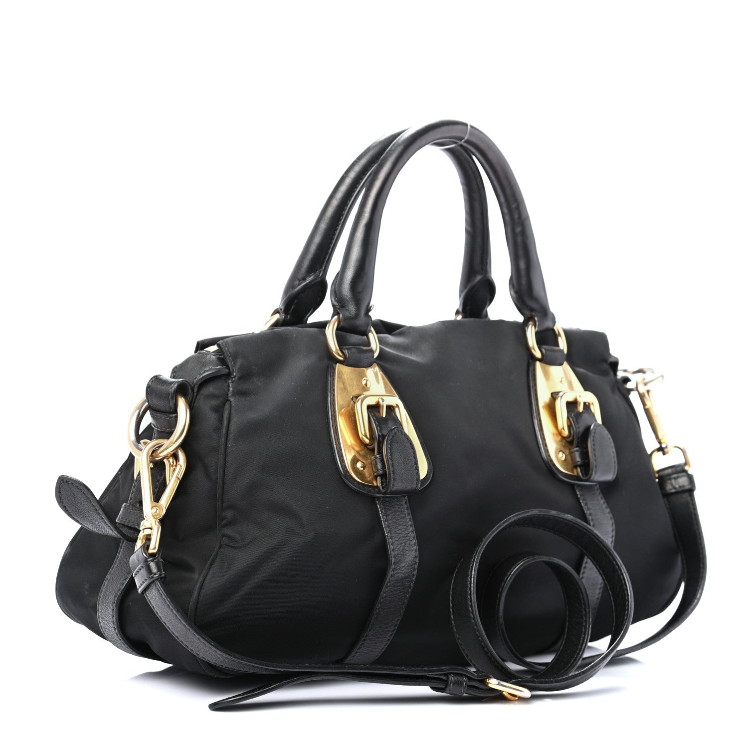 Prada Tessuto Nylon Soft Calfskin Shopping Satchel Black 3 of 8