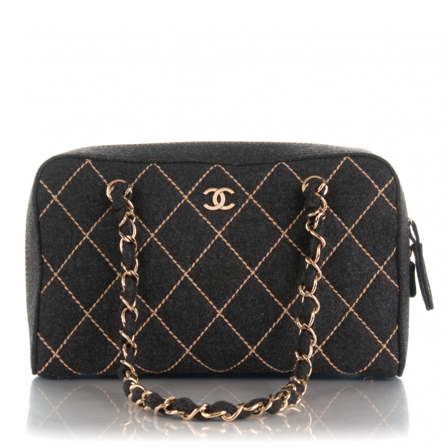 Chanel Wool Contrast Stitch Surpique Shoulder Bag Charcoal 1 of 7