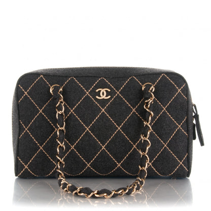 Chanel Wool Contrast Stitch Surpique Shoulder Bag Charcoal 1 of 7