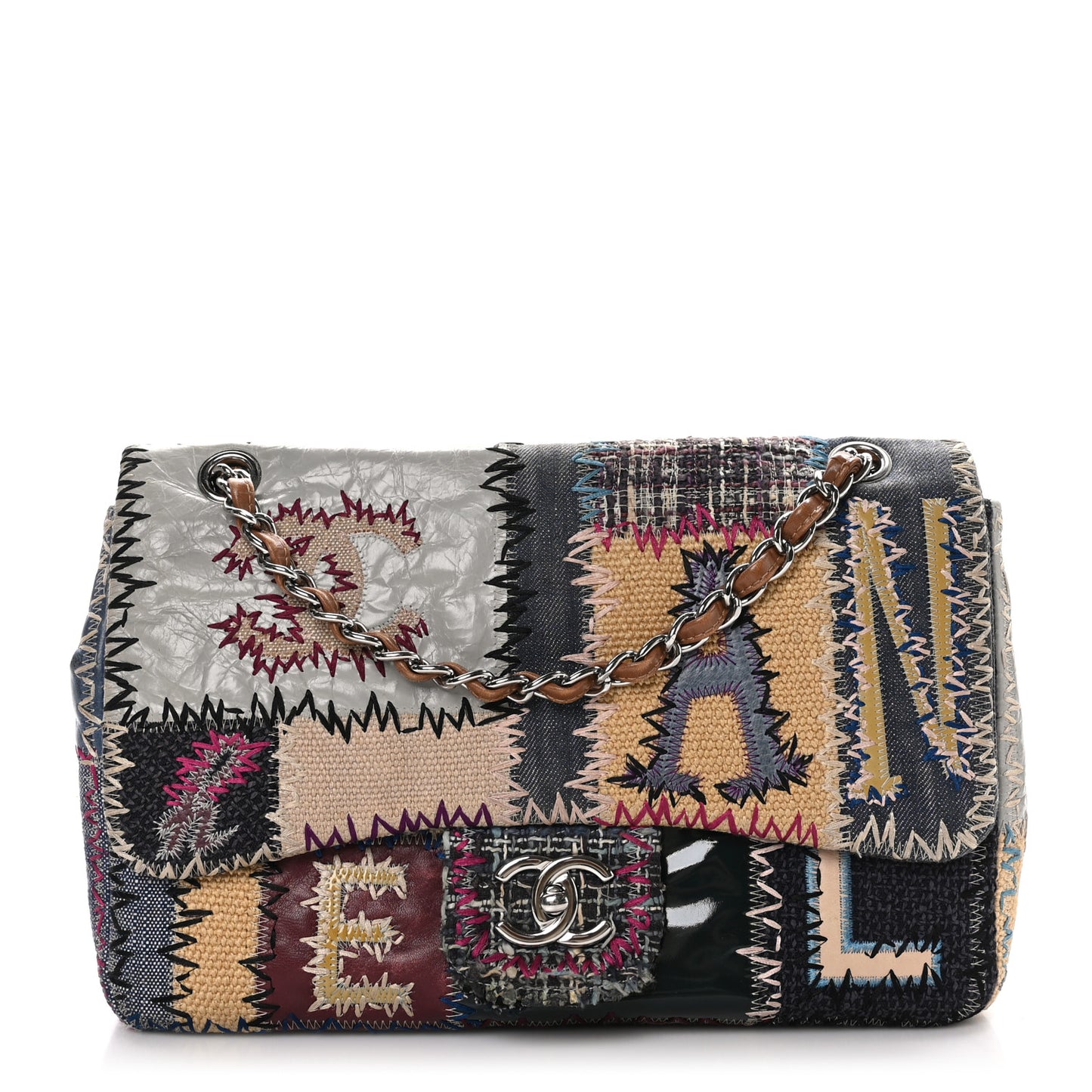 Denim Tweed Patchwork Jumbo Single Flap Multicolor